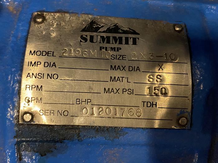 Used SUMMIT BACK PULL OUT PART POWER END SIZE 2X3-10 UNUSED SPARE