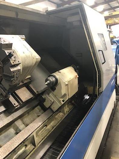 Used Daewoo Puma CNC lathe Model Puma 350 L, 27" Swing, 60" Between Centers, 4.3" Spindle Bore, 40 HP, 3000 RPM, Mitsubishi CNC