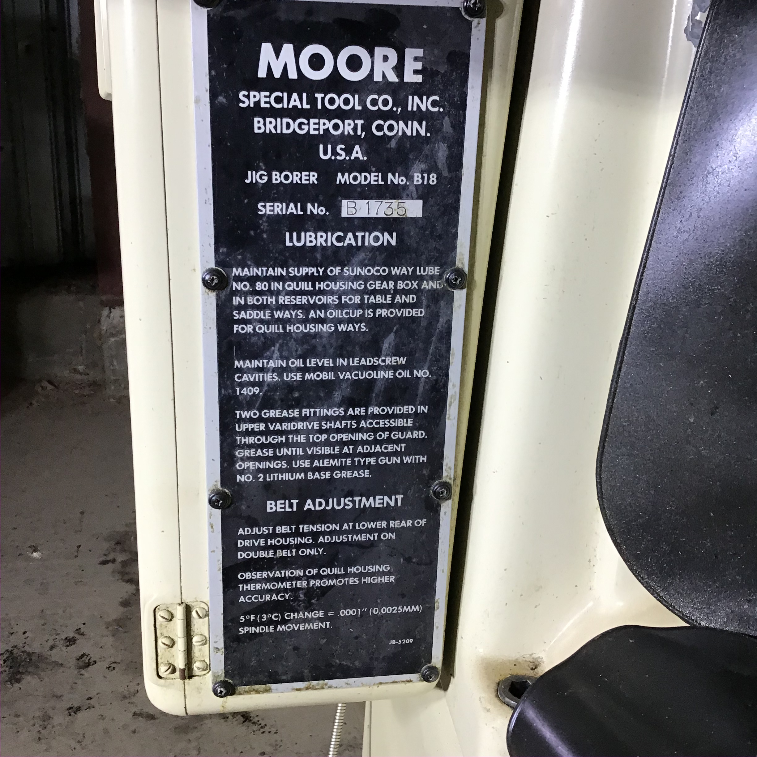 Used Moore Mdl. B18 Jig Borer, MINT CONDITION