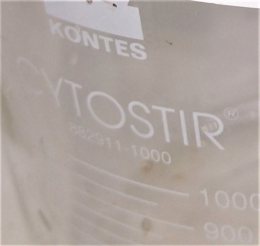 Used Kontes Cytostir 882911-1000 Double Sidearm Microcarrier Spinner Flask - 1000mL