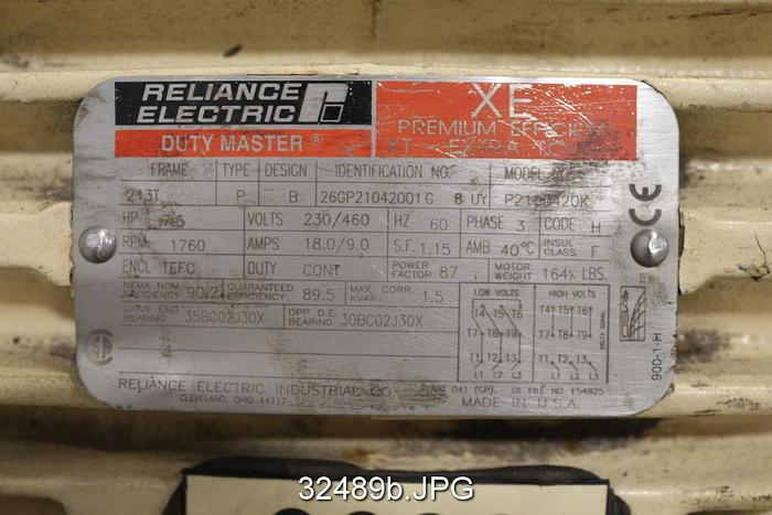 Used Reliance P21G0420K 7.5Hp, 460Volts, 1760RPM Ac Motor #32489