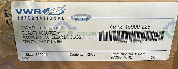 Used Box of 12 - VWR 15900-226 Clear BR Glass Bottle 1000mL w/ Teflon-Lined Closure
