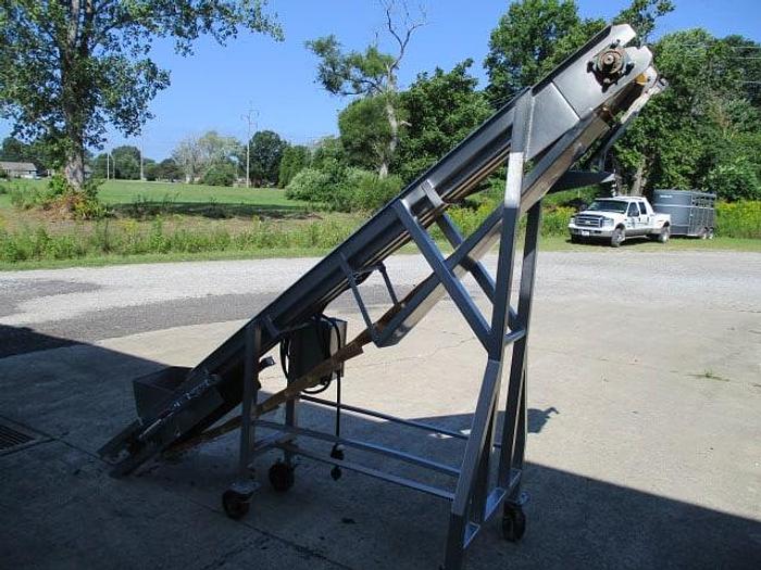 Used Incline Conveyor; Cleated Rubber Belt; 12"Wx10'L