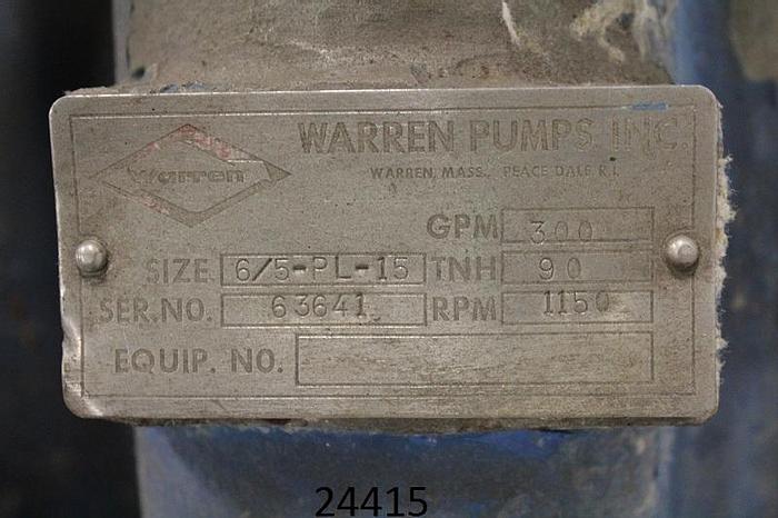 Used Warren PL Pump, 6/5 Pl 15, 30 GPM. 90 ft/head, 1150 RPM #24415