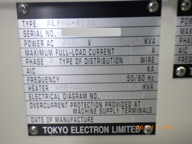 Used TEL Alpha 803D Furnace