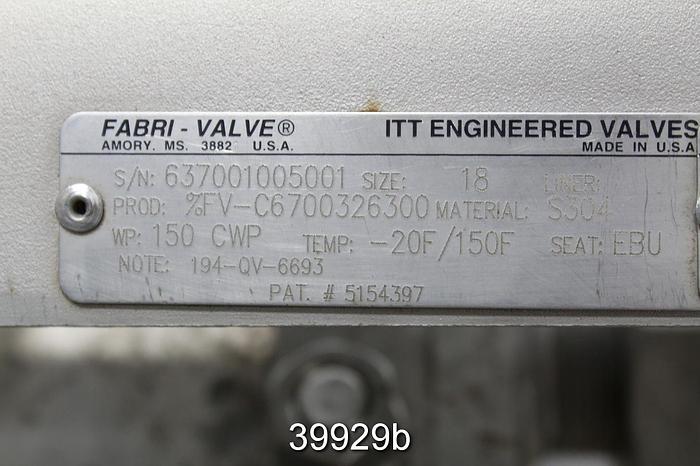 Used Fabri-Valve 18" Air Operated Knife Gate Valve #39929