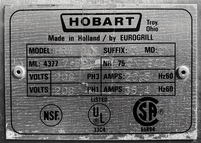 Used USED Hobart® Rottisserie Oven (Model HRO101) with Bottom Warming Racks (Model W101)