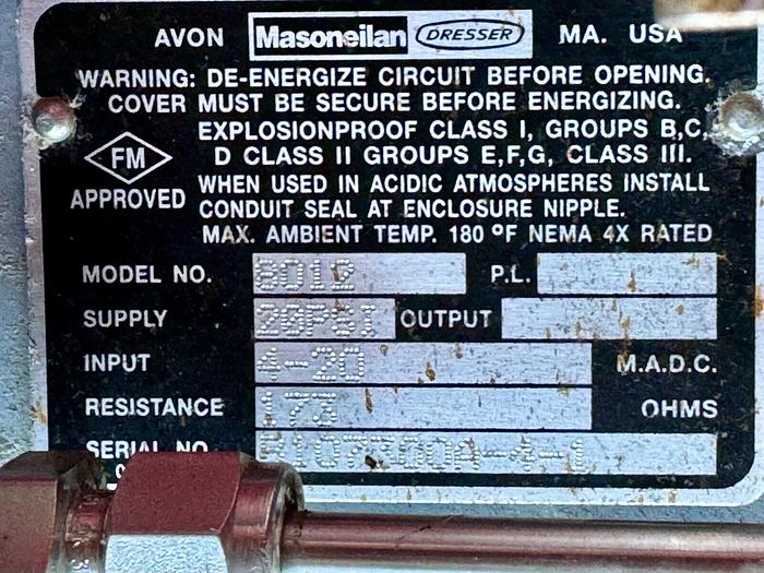Used Masoneilan 3" Model 88U-25125 Diaphragm Control Valve | 1" Body | 300 ANSI | SVI-2 Valve Positioner | Air Filter Regulator