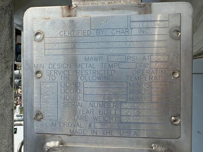 Used Vertical Cryogenic Tank 18,000 Gallon - LNG Storage