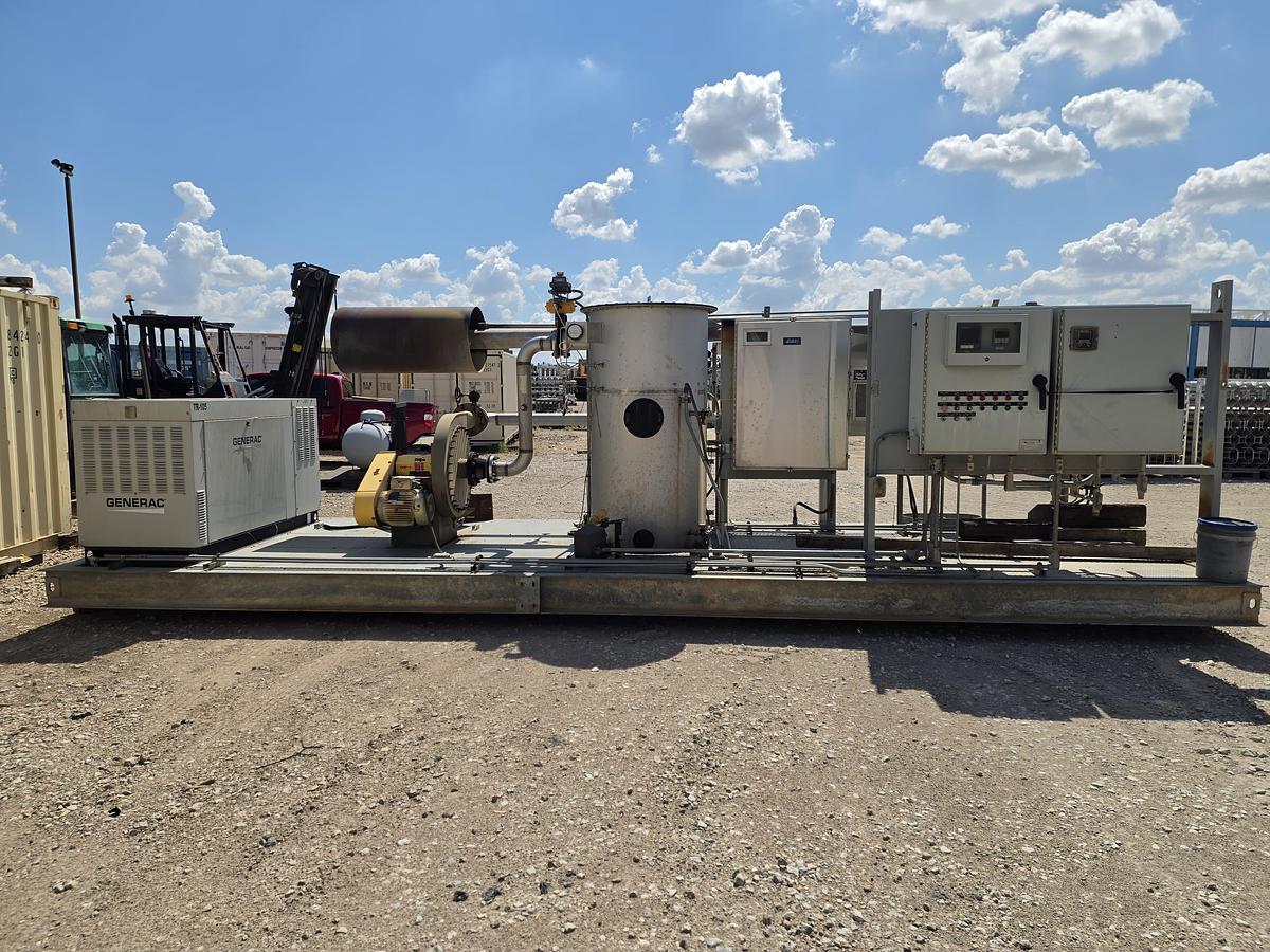 Used Parnel Biogas PNL-101 Landfill/Digester Gas Flare Skid – Blower, Flame Safety Controls & Generac Standby Generator
