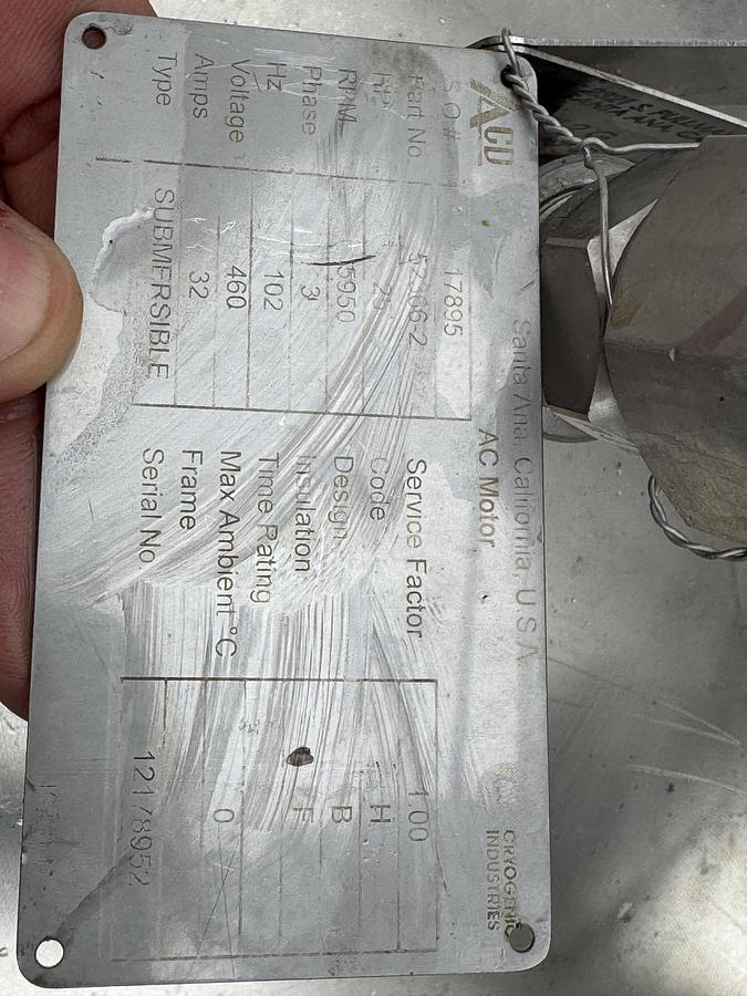 Used Used ACD TC34 LNG Pump, 70 GPM / 1057 FT Head (LN2 / LAR / LNG Service)