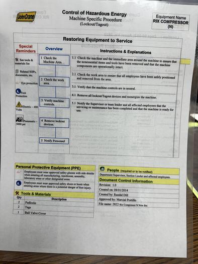 Used RIX 4VX SERIES 40HP Helium compressor 60 scfm 50 psi to 3300 psi