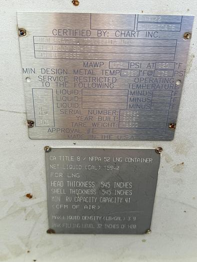 Used LNG Storage 18,000 Gallons Chart with 2 pumps - Brand New - Underground  Horizontal