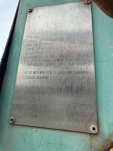 Used 2003 Greenfield / Sulzer CNG Compressor B65 -4/6NG, inlet 3-15 psi outlet 4500 psi capacity 83-110 SCFM