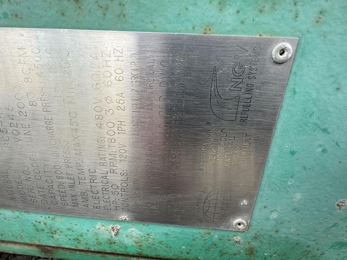 Used 2003 Greenfield / Sulzer CNG Compressor B65 -4/6NG, inlet 3-15 psi outlet 4500 psi capacity 83-110 SCFM