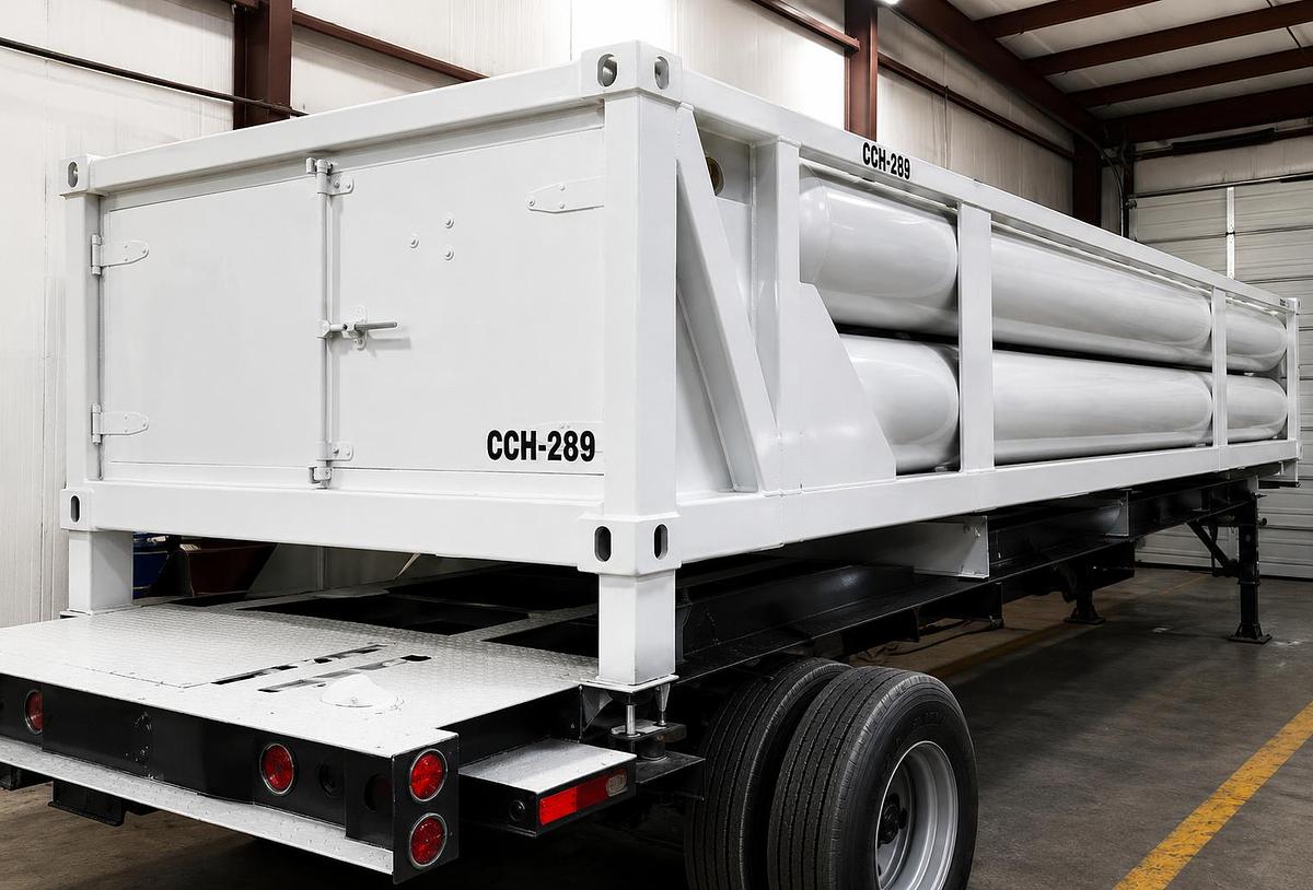 Used New 8-Tube DOT Gas Storage Skid 40' ISO Frame 2,640 PSI 660 CU FT He H2 AR N2 O2