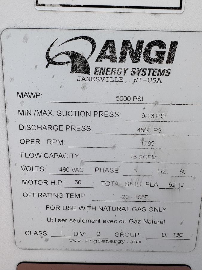 Used Complete CNG Fill Station Package – 50 HP / 75 SCFM @ 9 PSI Inlet to 5,000 PSI