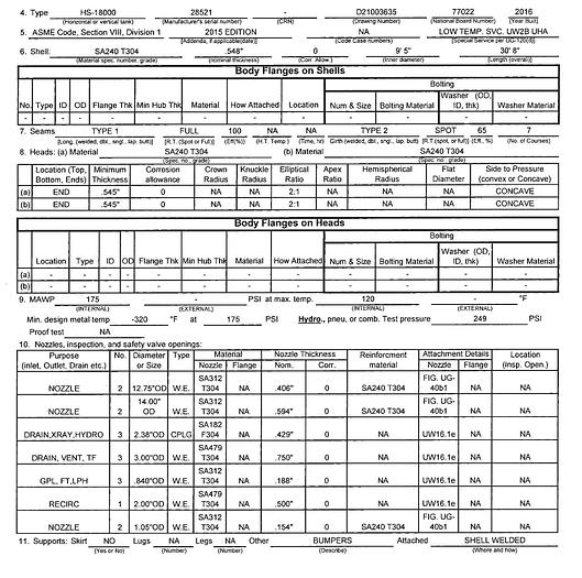 Used LNG Storage 18,000 Gallons Chart with 2 pumps - Brand New - Underground  Horizontal