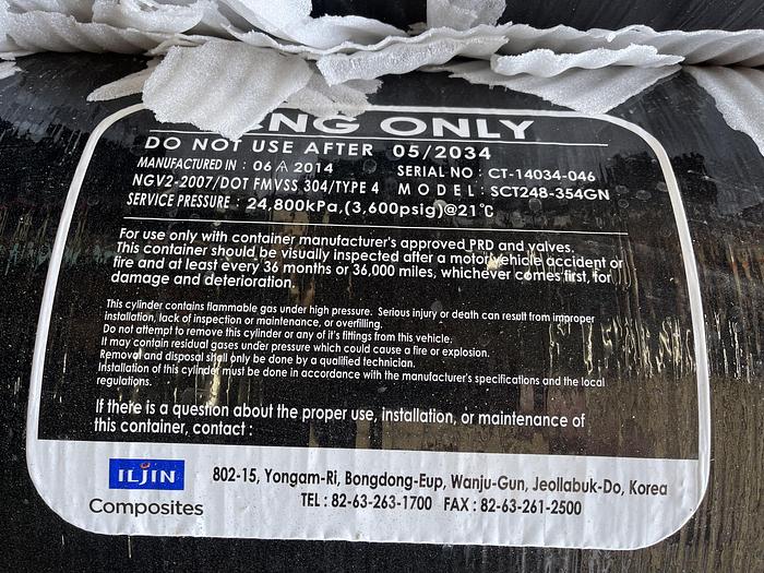 Used CNG Tank - DOT Carbon Fiber (Type 4) 3600 psi ( Brand New) 21x80 35GGE Capacity