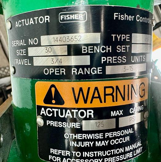 Used Fisher Type 657 Control Valve with 1" Type 3590 Size 30 Actuator