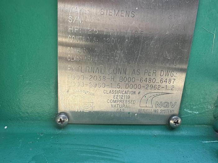 Used 2001 Greenfield / Sulzer CNG Compressor C4U117, 30 to 4500 psi at 196 SCFM flow rate