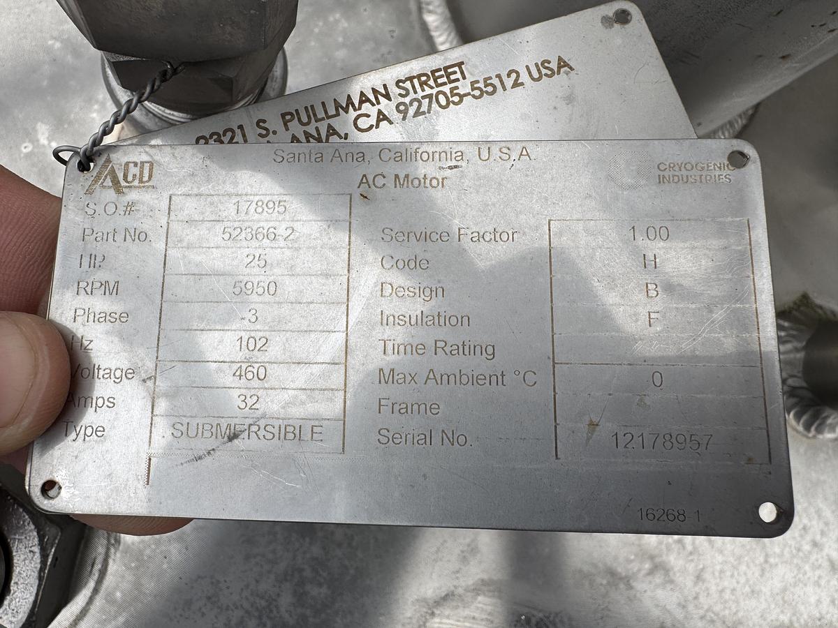 Used Used ACD TC34 LNG Pump, 70 GPM / 1057 FT Head (LN2 / LAR / LNG Service)