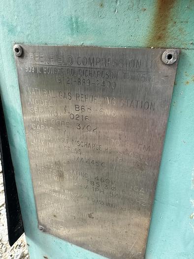 Used 2003 Greenfield / Sulzer CNG Compressor B65 -4/6NG, inlet 3-15 psi outlet 4500 psi capacity 83-110 SCFM