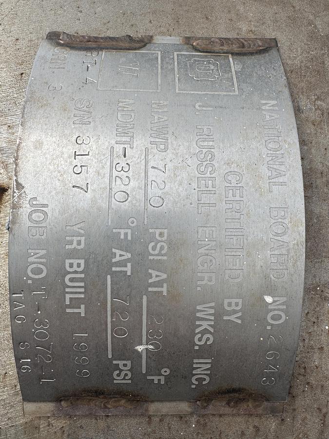 Used 2 million SCF/Hr 720 PSI Steam Sparged / Water Ballast Cryogenic Vaporizer LOX; LIN; LAR