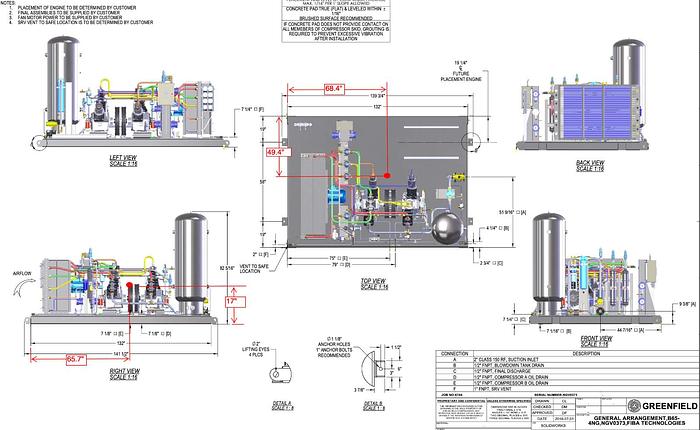 Brand New Greenfield B65 - 4NG CNG 5 stages Compressor 15-4500 psi @ 120 SCFM / + Engine Drive (optional)