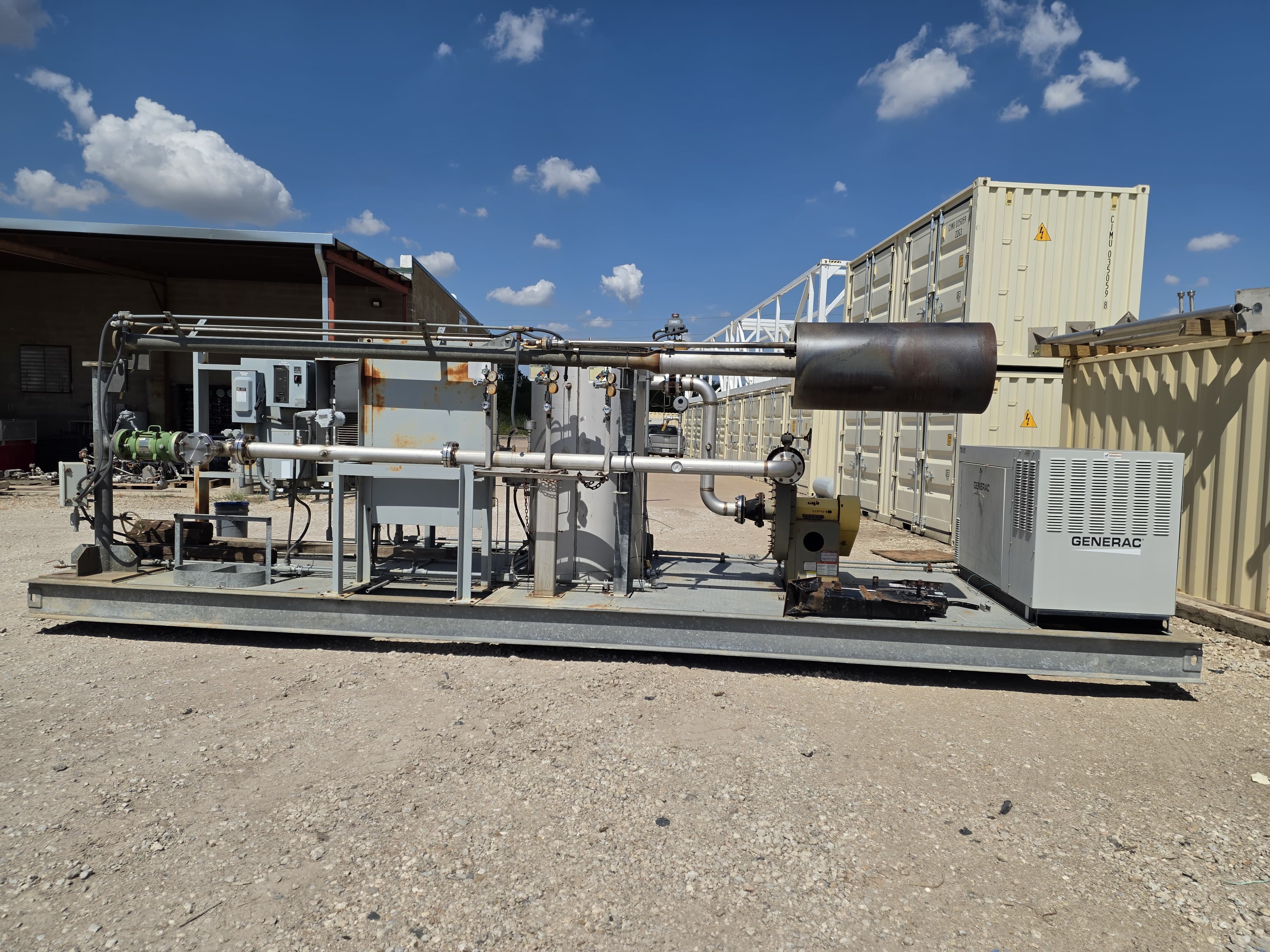 Used Parnel Biogas PNL-101 Landfill/Digester Gas Flare Skid – Blower, Flame Safety Controls & Generac Standby Generator
