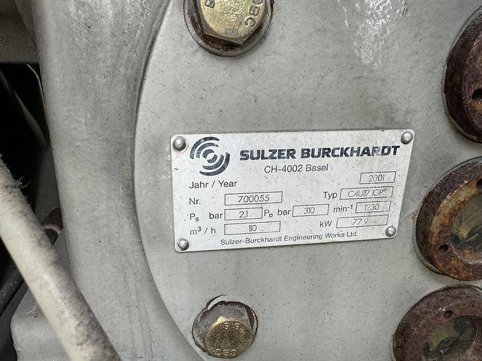 Used 2001 Greenfield / Sulzer CNG Compressor C4U117, 30 to 4500 psi at 196 SCFM flow rate