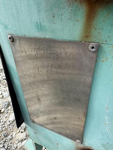 Used 2003 Greenfield / Sulzer CNG Compressor B65 -4/6NG, inlet 3-15 psi outlet 4500 psi capacity 83-110 SCFM