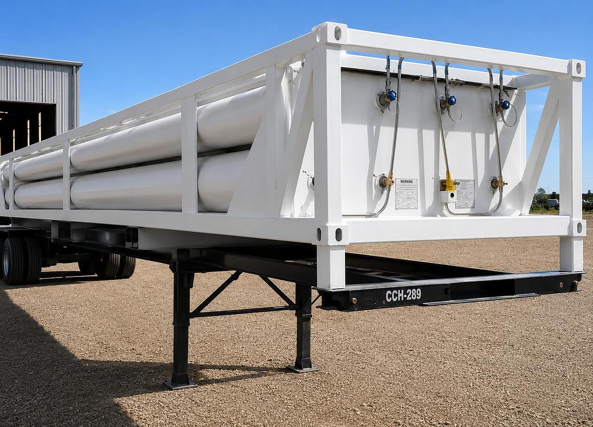 Used New 8-Tube DOT Gas Storage Skid 40' ISO Frame 2,640 PSI 660 CU FT He H2 AR N2 O2