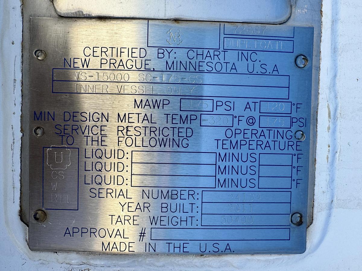Used Chart Vertical LNG Storage Tank – 15,000 Gallon 175 PSI – ASME/NFPA 52 Ready to go