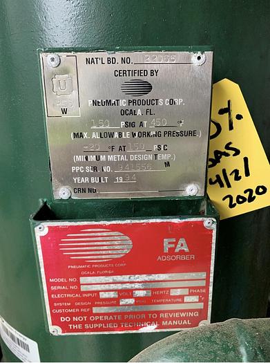 Used Gas Dryer - Single Tower Natural Gas Dryers / CNG Dryer 150 psi 1600 scfm