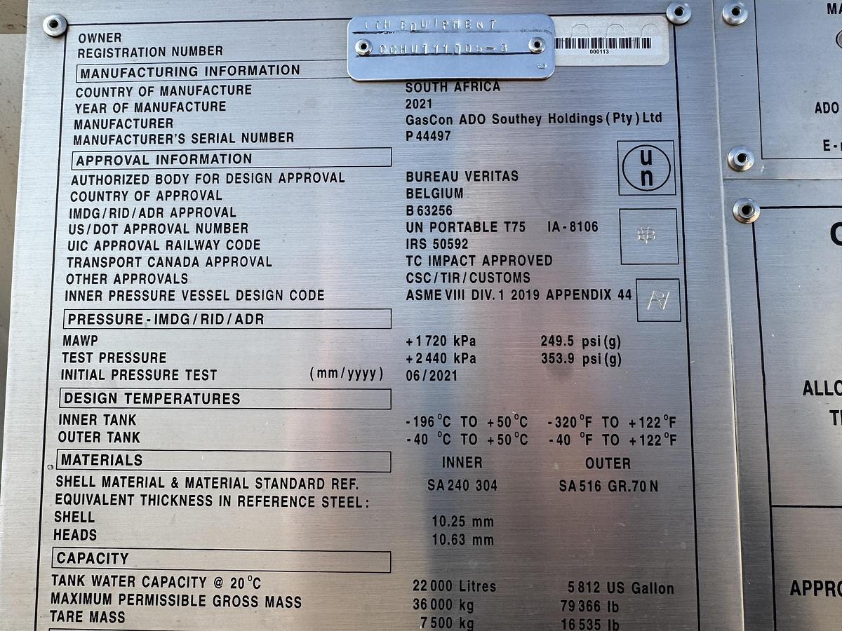 Mobile Cryogenic Gas Trailer with Storage and Regasification (Storage Vessel 22,000L) (Regassification 15,000 SCFH)