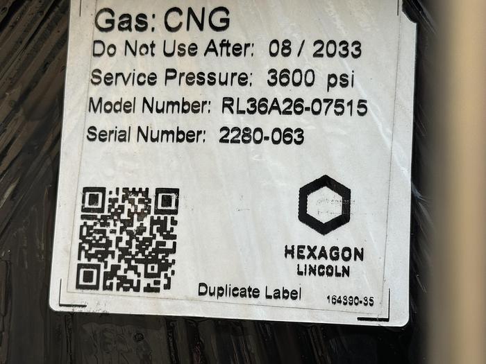 Used 120 GGE CNG Storge- 3 pack, Back fo the Truck, Type 4 cylinders, 26x80 (Capacity: 41.1 GGE / 489.1 Liters)