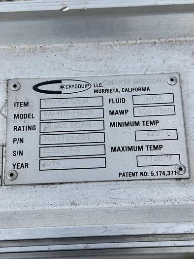 Used 2014 CryoQuip VAI-H16-FBL20 Vaproizer