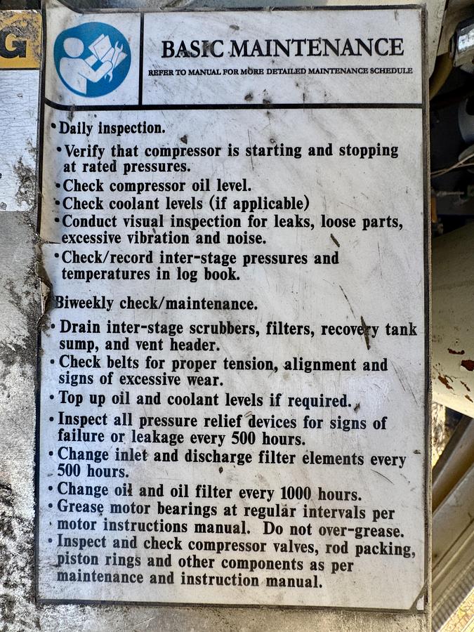 Used IMW50 CNG Compressor - 90 SCFM. 50HP, 30-40psi inlet 4500 PSI Discharge