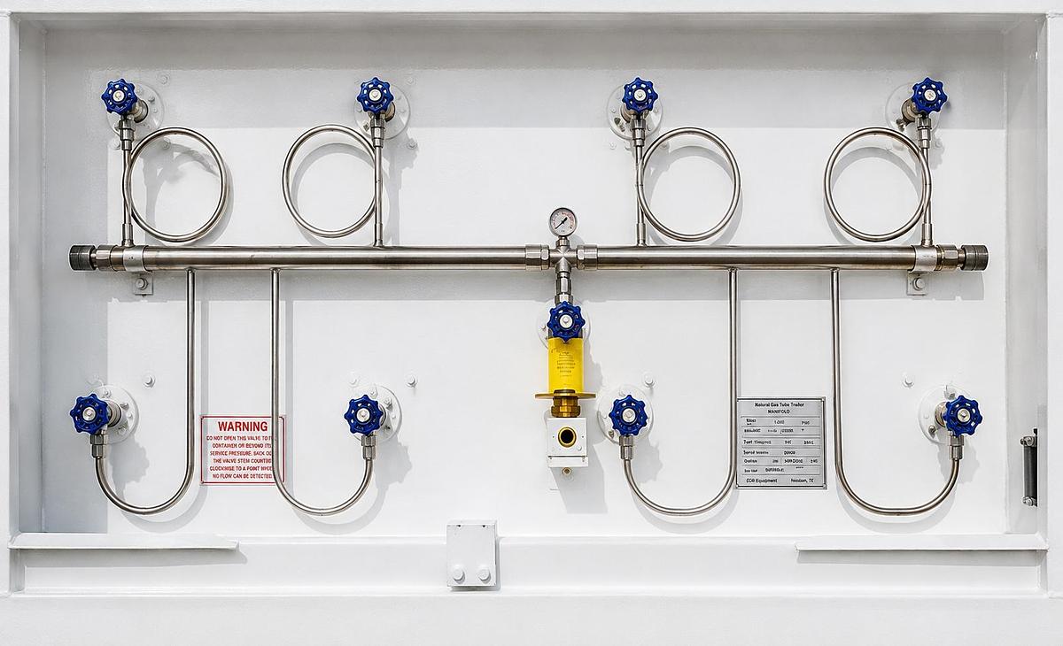Used New 8-Tube DOT Gas Storage Skid 40' ISO Frame 2,640 PSI 660 CU FT He H2 AR N2 O2