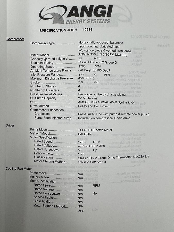Used ANGI Natural Gas Compressor Package – Model NG-050-E-S-4-Z