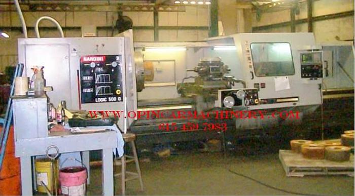 Used Nardini CNC Lathe, Logic 500G, 40" x 168", 7 1/4" Spindle Bore, Steady Rest, Fanuc CNC, ID15348