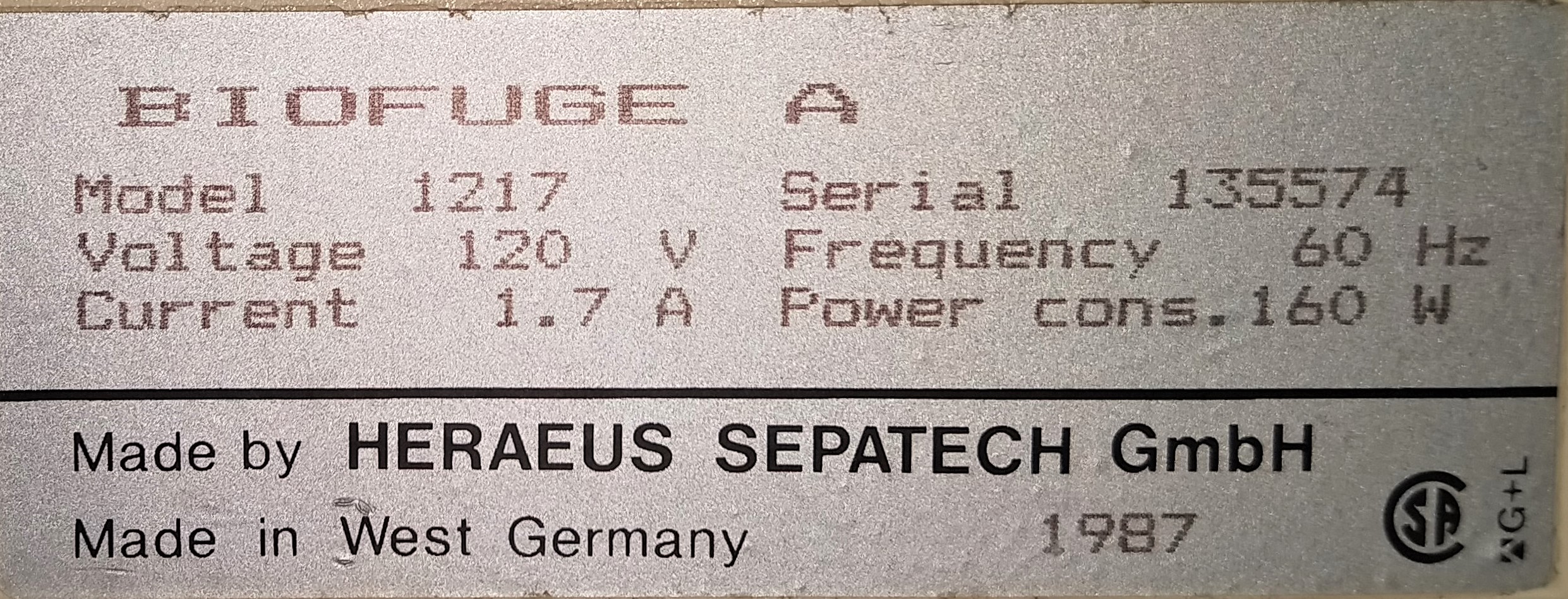 Used Heraeus Sepatech Biofuge A 1217 Microcentrifuge with Rotor - 24 x 1.5mL