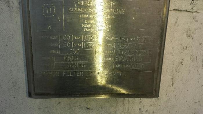 Used Tank, 450 Gallon,  316L Stainless Steel, 42" X 78", DT/DB, 100 PSI, #S740087