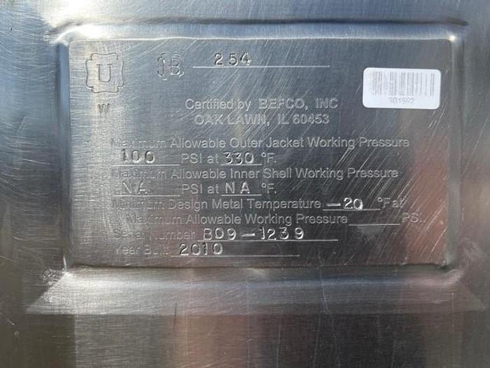 Used 250 Gallon Stainless Steel Vertical Jacketed Mix Tank with Side Agitation