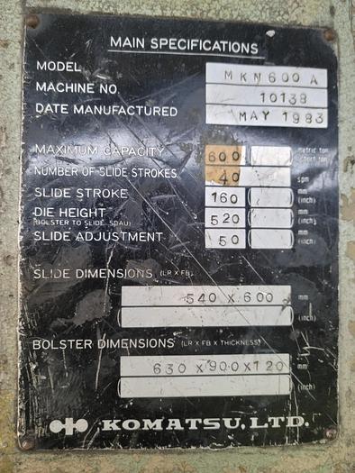 Used Press Knuckle Joint Coining Komatsu MKN600A