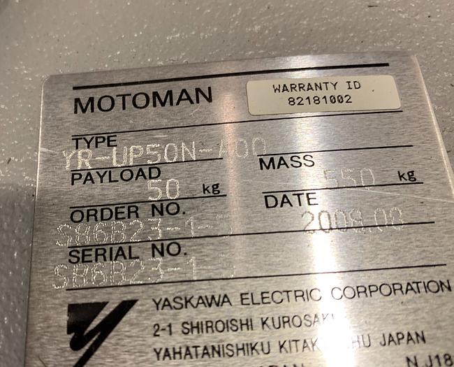 Used MOTOMAN UP50N (HP50) 50KG X 2046MM REACH 6 AXIS CNC ROBOT WITH NX100 CONTROL