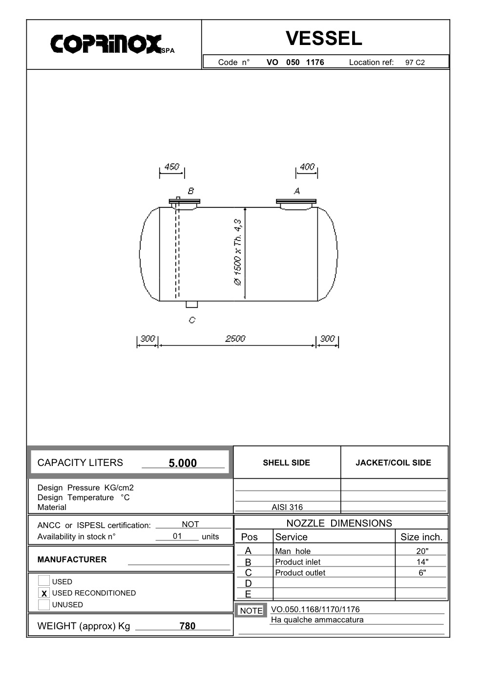 Used 5000 liter tank
