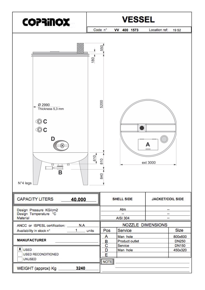 Usato Serbatoio da 40000 Litri