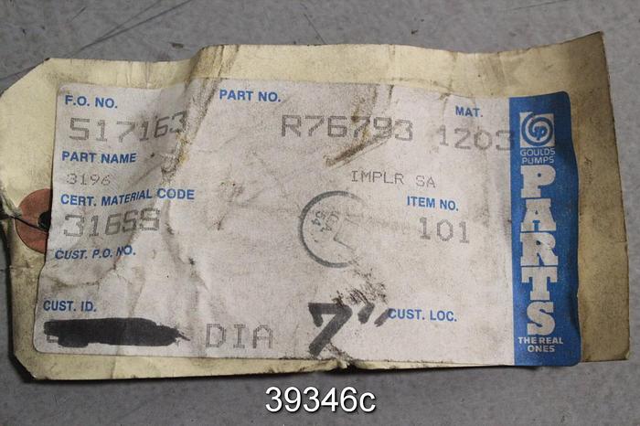 Used Goulds 3196 1x1.5x8 Pump Impeller, 5-Vane, R76793 #39346